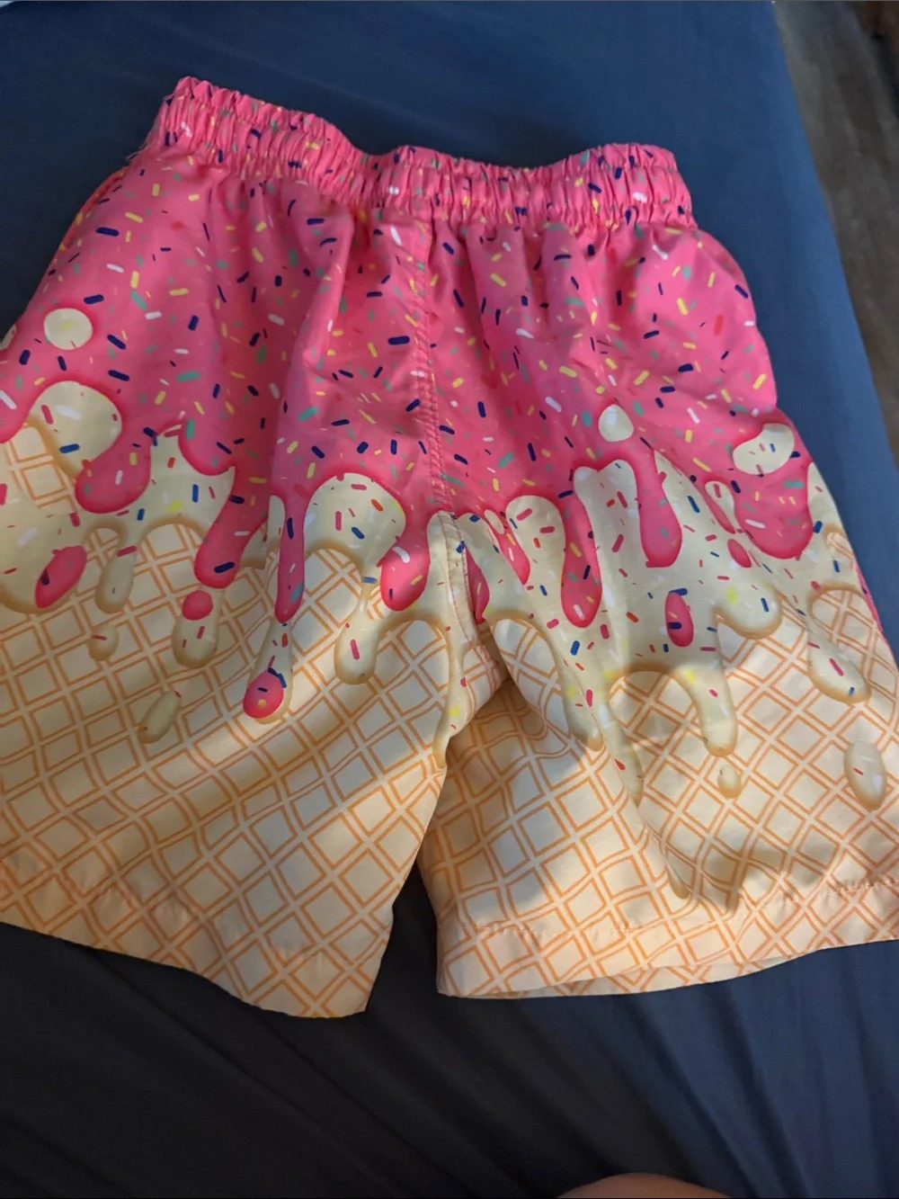 Kids Pink & Cream Ice Cream Print Swim Trunks